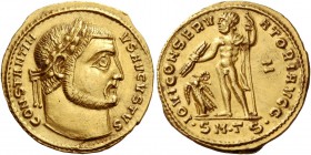 Constantine I, 307 – 337. Aureus, Thessalonica circa 311-313, AV 5.07 g. CONSTANTIN – VS AVGVSTVS Laureate head r. Rev. IOVI CONSERV – ATORI AVGG Jupi...