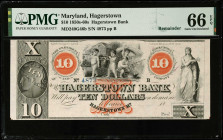 Hagerstown, Maryland. Hagerstown Bank. 1850s-60s $10. PMG Gem Uncirculated 66 EPQ. Remainder.
(MD240G46b). No. 4873, Plate B. Remainder.

Estimate:...