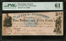 Jackson, Mississippi. State of Mississippi. 1862 $2.50. PMG Uncirculated 61.
(MSCR27). No. 108908. PMG comments "Stained."

Estimate: $100.00- $200...