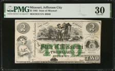 Jefferson City, Missouri. State of Missouri. 1862 $2. PMG Very Fine 30.
(MOCR10). No. 49048. PMG comments "Tears."

Estimate: $60.00- $80.00