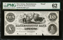 Hackettstown, New Jersey. Hackettstown Bank. 1854-65 $10. PMG Uncirculated 62. Proof.
(NJ185UNL10aP). Plate A. PMG comments "Minor Tape Repairs, Tear...