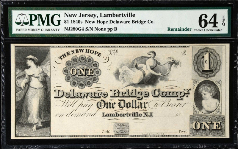 Lot of (2). Lambertville, New Jersey. New Hope Delaware Bridge Co. 1840's $1 & $...