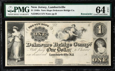 Lot of (2). Lambertville, New Jersey. New Hope Delaware Bridge Co. 1840's $1 & $2. PMG Choice About Uncirculated 58 EPQ & Choice Uncirculated 64 EPQ. ...