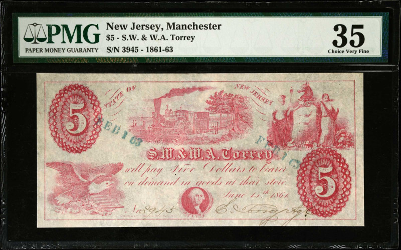 Manchester, New Jersey. S.W. & W.A. Torrey. 1861-63 $5. PMG Choice Very Fine 35....