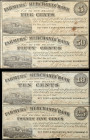 Lot of (2) Uncut Pairs. Middletown Point, New Jersey. Farmers & Merchants Bank. 1862 5, 10, 25 & 50 Cents. Fine.
Paper damage is noticed on both, wit...