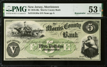 Morristown, New Jersey. Morris County Bank.. 1858-60's $5. PMG About Uncirculated 53 EPQ. Remainder.
(NJ315G36a). Plate A. Remainder.

Estimate: $1...
