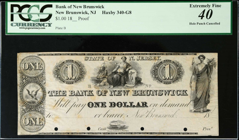 New Brunswick, New Jersey. Bank of New Brunswick. 18xx $1. PCGS Currency Extreme...