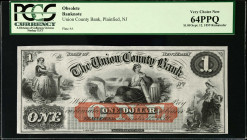 Plainfield, New Jersey. Union County Bank. 1859 $1. PCGS Currency Very Choice New 64 PPQ. Remainder.
Plate A. Remainder.

Estimate: $100.00- $200.0...