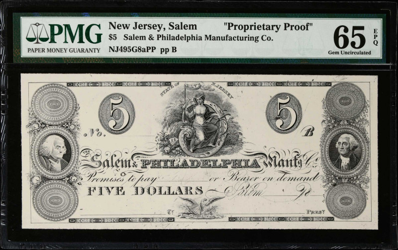 Salem, New Jersey. Salem & Philadelphia Manufacturing Co. 18xx $5. PMG Gem Uncir...