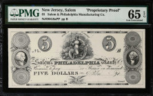 Salem, New Jersey. Salem & Philadelphia Manufacturing Co. 18xx $5. PMG Gem Uncirculated 65 EPQ. Proprietary Proof.
(NJ495G8aPP). Plate B. Proprietary...