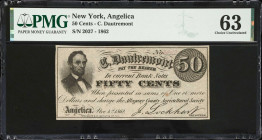 Angelica, New York. C. Dautremont. 1862 50 Cents. PMG Choice Uncirculated 63.
No. 2037. Abraham Lincoln at left with counter at right.

Estimate: $...