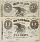 Lot of (2). Bath, New York. Geo. W. Hallock. 1862 10 & 25 Cents. About Uncirculated. Remainders.
An annotation and toning is noticed on the 25 Cent n...