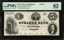 Canajoharie, New York. Spraker Bank. 1850's $5. PMG Uncirculated 62. Proof.
(NY525UNL5aP). Plate A. Proof. PMG comments "Tears."

Estimate: $100.00...