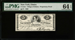 Lot of (2). Elmira, New York. Village of Elmira. 1862 5 & 10 Cents. PMG Choice Uncirculated 64 EPQ. Proprietary Proofs.
A duo of near Gem proprietary...