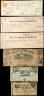 Lot of (12). Mixed Towns, New York. Mixed Issuers. Mixed Dates Mixed Denominations. Good to Extremely Fine.
An assortment of a dozen obsolete notes a...