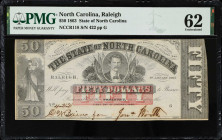 Raleigh, North Carolina. State of North Carolina. 1863 $50. PMG Uncirculated 62.
(NCCR118). No. 422, Plate G.

Estimate: $100.00- $200.00