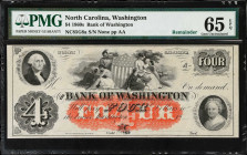 Washington, North Carolina. Bank of Washington. 1860s $4. PMG Gem Uncirculated 65 EPQ. Remainder.
(NC85G8a). Plate AA. Remainder.

Estimate: $250.0...