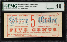 Johnstown, Pennsylvania. Cambria Iron Works. 1863 5 Cents. PMG Extremely Fine 40. Remainder.
Remainder.

Estimate: $80.00- $120.00