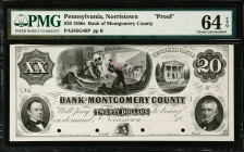 Norristown, Pennsylvania. Bank of Montgomery County. 1850s $20. PMG Choice Uncirculated 64 EPQ. Proof.
(PA365G48P). Plate B. Proof.

Estimate: $250...