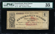 West Chester, Pennsylvania. Spring Grove Hotel. 1862 6 Cents. PMG Choice Very Fine 35.
Everhart's Woods. No. 42. PMG comments "Toned."

Estimate: $...