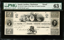 Charleston, South Carolina. Bank of the State of South Carolina. 1813-65. $2. PMG Choice Uncirculated 63 EPQ. Proof.
(SC45UNL2aP). Plate G. Proof.
...