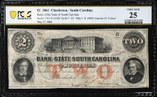 Lot of (2). Charleston, South Carolina. Bank of the State of South Carolina. 1850s-62. $2 & $4. PCGS Banknote Very Fine 20 & 25.
A duo of South Carol...