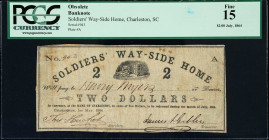 Charleston, South Carolina. Soldiers' Way-Side Home. 1864. $2. PCGS Currency Fine 15.
No. 943, Plate A. July, 1863.

Estimate: $150.00- $250.00