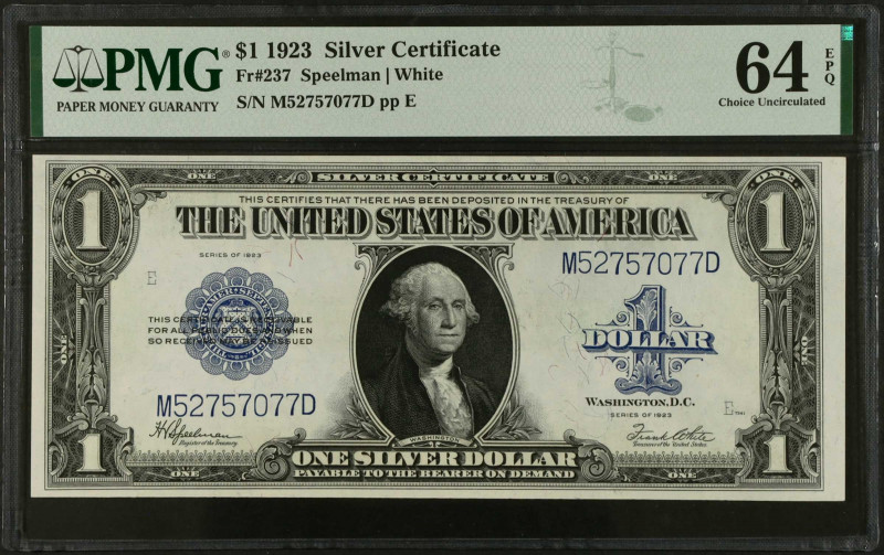 Fr. 237. 1923 $1 Silver Certificate. PMG Choice Uncirculated 64 EPQ.
Near-Gem....