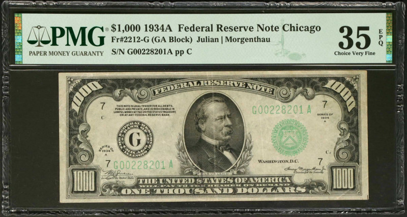 Fr. 2212-G. 1934A $1000 Federal Reserve Note. Chicago. PMG Choice Very Fine 35 E...