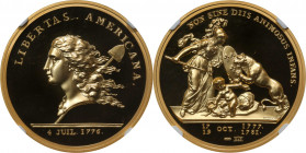 "1781" (2014) Libertas Americana Medal. Modern Paris Mint Dies. Gold. No. 0344/5,000. Proof-69 Ultra Cameo (NGC).
34 mm. 1 ounce, .999 fine. Accompan...
