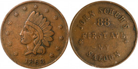 New York--New York. 1863 John Schuh. Fuld-630BM-1a. Rarity-1. Copper. Plain Edge. Fine-12 (ANACS).
24 mm.

Estimate: $0.00- $0.00