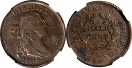 1806 Draped Bust Half Cent. C-1. Small 6, Stemless Wreath. VF Details--Improperly Cleaned (NGC).
PCGS# 35191. NGC ID: 222J.

Estimate: $0.00- $0.00