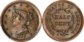 1855 Braided Hair Half Cent. MS-64 BN (PCGS).
PCGS# 1233. NGC ID: 26YZ.

Estimate: $0.00- $0.00
