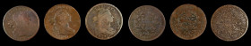Lot of (3) Draped Bust Cents.
Included are: 1797 Reverse of 1797, Stems to Wreath, Very Good, heavy granularity; 1798 Style II Hair, Fine, damaged; a...