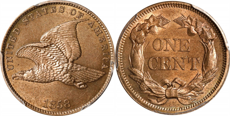 1858 Flying Eagle Cent. Small Letters, Low Leaves Reverse (Style of 1858), Type ...