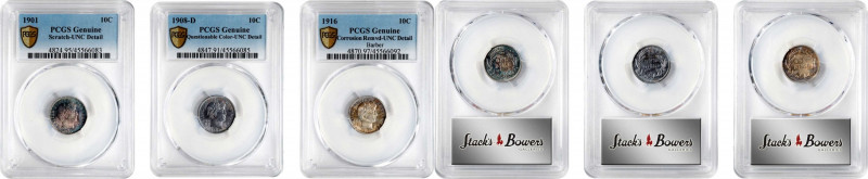 Lot of (3) 20th Century Barber Dimes. Unc Details (PCGS).
Included are: 1901 Sc...