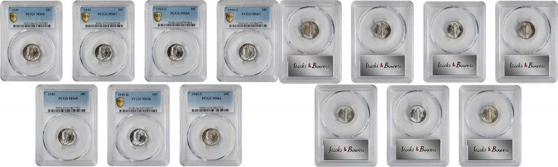 Lot of (7) Gem Mint State Late Date Mercury Dimes. (PCGS).
Included are: 1942 M...