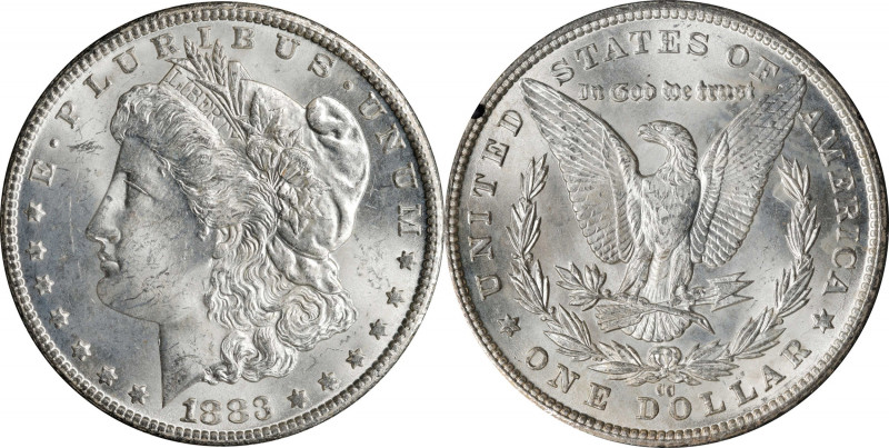 1883-CC GSA Morgan Silver Dollar. Mint State (Uncertified).
The original box is...