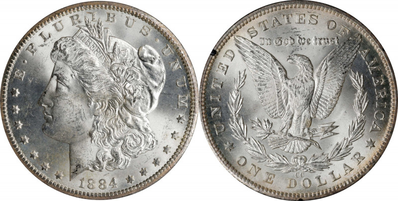 1884-CC GSA Morgan Silver Dollar. Mint State (Uncertified).
The original box an...