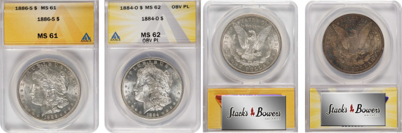 Lot of (2) Mint State 1880s Morgan Silver Dollars. (ANACS).
Included are: 1884-...