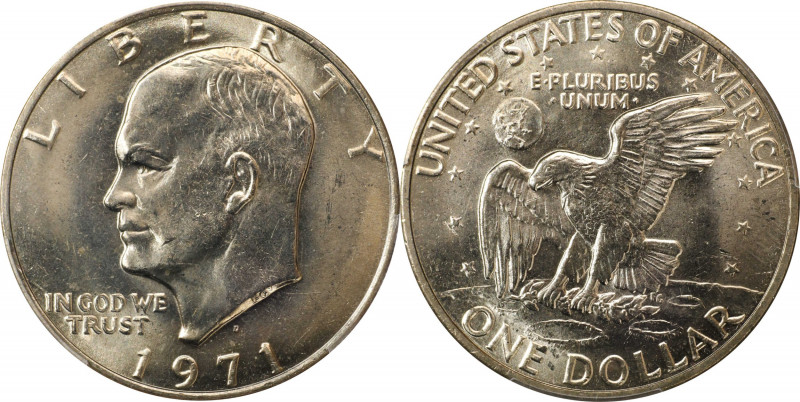 1971-D Eisenhower Dollar. Type I Reverse. FS-901, RDV-006. Friendly Eagle. MS-65...