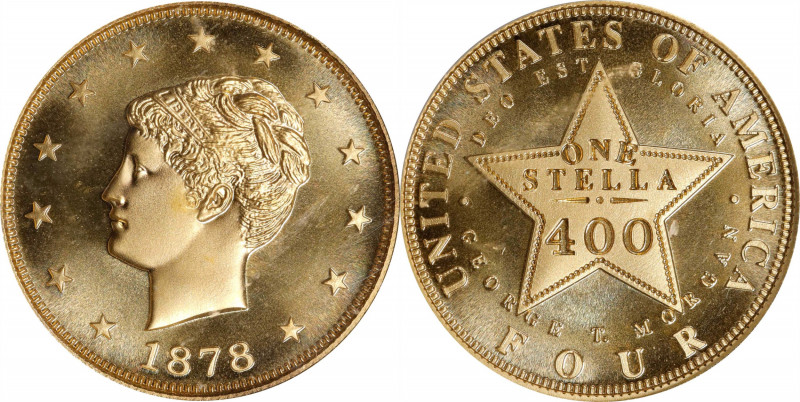 "1878" Four-Dollar Gold Stella. Coiled Hair. Modern Dies. Gold. Specimen-69 (ANA...