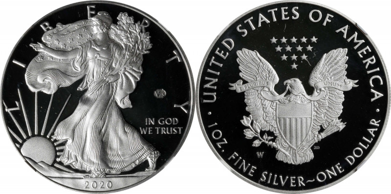 2020-W Silver Eagle. 75th Anniversary of the End of World War II V75 Privy Mark....