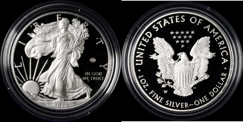 2020-W Silver Eagle. 75th Anniversary of the End of World War II V75 Privy Mark....