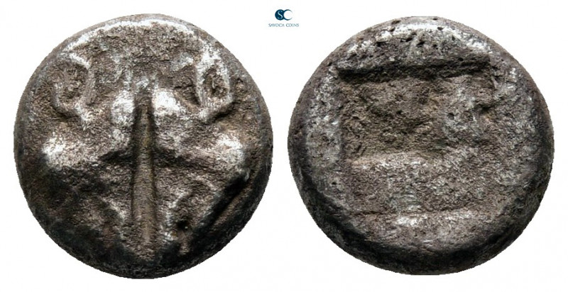 Lesbos. Uncertain mint circa 500-450 BC. 
BI 1/12 Stater

9 mm, 0,98 g


...