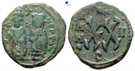 Phocas, with Leontia AD 602-610. Byzantine. Half Follis or 20 Nummi Æ