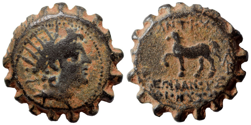 SELEUKID KINGS OF SYRIA. Antiochos VI Dionysos. 144-142 BC. Serrate (bronze, 3.3...