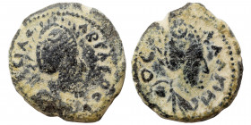 MESOPOTAMIA. Edessa. Kings of Osrhoene, Abgar VIII with Ma'nu, circa 177-212. Ae (bronze, 2.14 g, 15 mm). Diademed and draped bust of Abgar right, wea...
