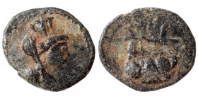 SYRIA, Seleucis and Pieria (?). Pseudo-autonomous, circa 2nd century AD. Ae (bronze. 0.46 g, 11 mm) Turreted head of Tyche, right. Rev. Lyre. Nearly v...