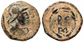 SYRIA, Cyrrhestica. Beroea. Pseudo-autonomous issue. 2nd century AD. Ae (bronze, 0.57 g, 10 mm). Helmeted head of Athena (?) right. Rev. BЄ/POI in lau...